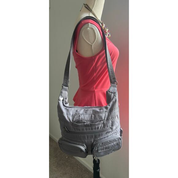 Lug Zipliner Gray Nylon Convertible Hobo Crossbody Travel Versatile Bag Purse - Picture 2 of 14